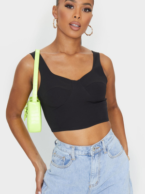 Black Woven Curved Hem Cropped Corset