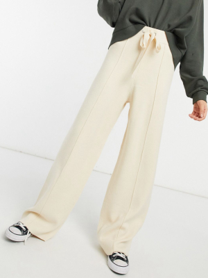 Stradivarius Wide Leg Knitted Lounge Pants In Ecru