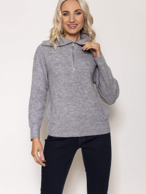 Rib Knit With Zip In Grey