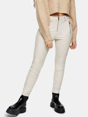 Petite Ecru Biker Pu Leggings