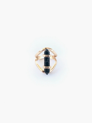 Sanctuary Project Semi Precious Black Howlite Crystal Ring Gold