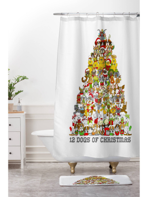 Angry Squirrel Studio 12 Dogs Of Christmas Shower Curtain Green - Deny Designs