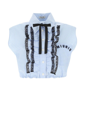 Miu Miu Logo Embroidered Gingham Print Cropped Top