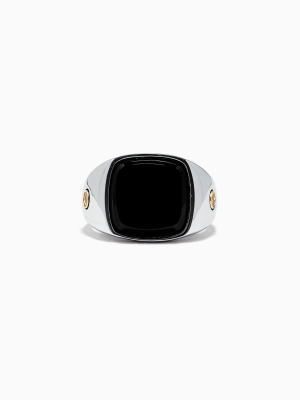 Effy Men's Sterling Silver And 18k Yellow Gold Onyx Ring, 5.90 Tcw
