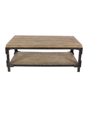 Industrial Coffee Table With Bottom Shelf Brown - Olivia & May