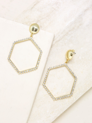 Crystal Hexagon 18k Gold Plated Drop Earrings
