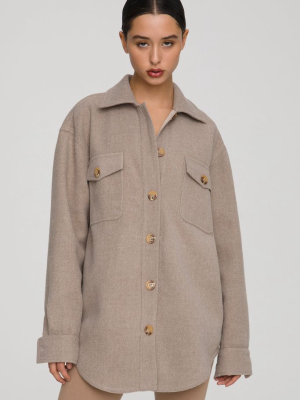 Oversize Wool Shacket | Heathered Sepia002