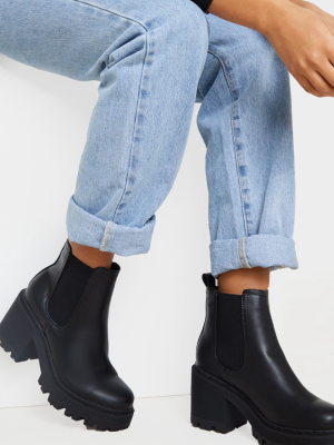 Black Wide Fit Chunky Heeled Chelsea Boot