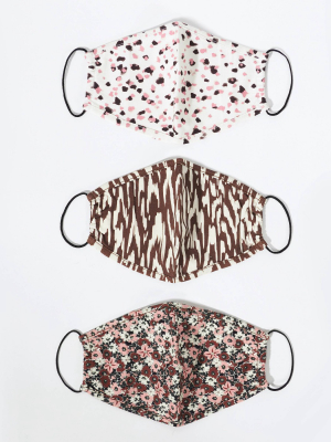 Social Standard By Sanctuary Adult 3pk Printed Cotton Polka Dot Face Mask - Brown/pink/floral