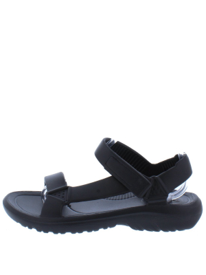 Zire Black Velcro Strappy Open Toe Flat Sandal