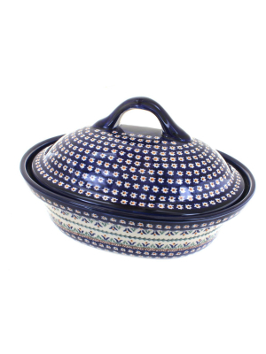 Blue Rose Polish Pottery Daisy Roaster With Lid