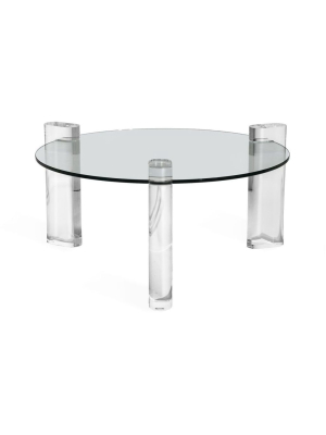 Interlude Home Channing 36" Round Cocktail Table - Clear Glass And Acrylic