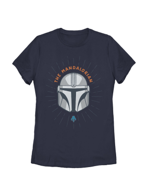 Women's Star Wars The Mandalorian Helmet Cartoon T-shirt