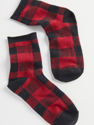 Plaid Roll Top Crew Sock