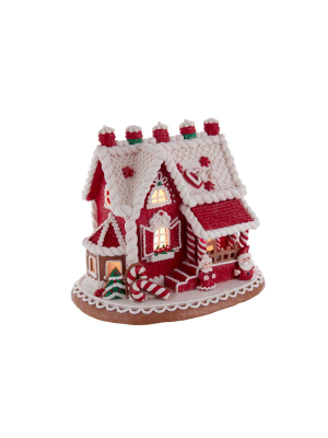 Kurt Adler 9" Red And White Santa And Mrs. Claus Gingerbread House