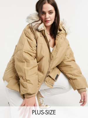 Sixth June Plus Oversized Puffer Jacket With Faux Fur Hood