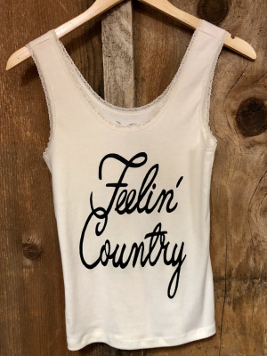 Feelin Country Lace Tank Wht/blk