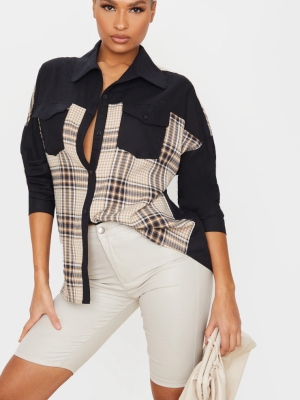 Black Check Contrast Oversized Shirt