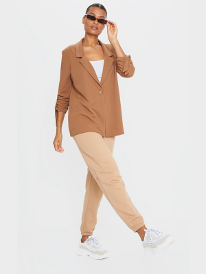 Camel Ruched Sleeve Blazer