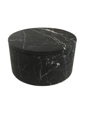 Large Black Marble Cylinder Box