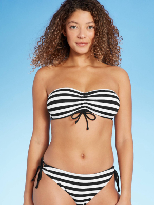 Women's Rio Ribbed Center Cinch Bandeau Bikini Top - Kona Sol™ Black & White