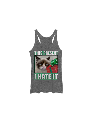 Women's Grumpy Cat Christmas Present Hate It Racerback Tank Top