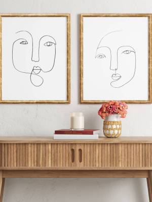 (set Of 2) 16" X 20" Line Drawing Faces Framed Wall Art White - Opalhouse™