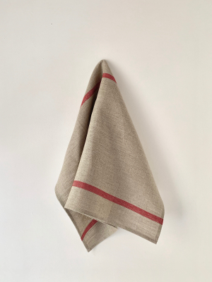 Thick Linen Kitchen Cloth: Natural With Red Stripe