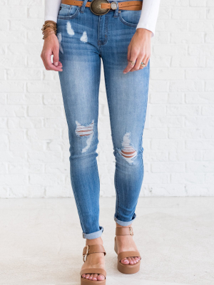 Tried & True Light Distressed Denim Kancan Jeans