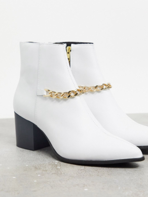 Asos Design Heeled Chelsea Boots With Pointed Toe In White Leather With Chain
