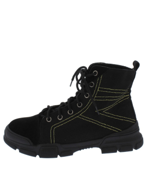 Wolf1 Black Stitched Lace Up Hiking Boot