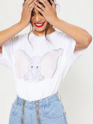 White Disney Dumbo Print Oversized T Shirt
