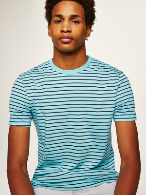 Aqua Blue Slim Stripe T-shirt