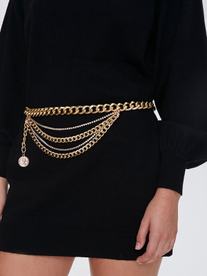 Coin Pendant Layered Chain Waist Belt