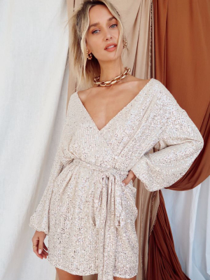 Now Or Never Silver Sequin Wrap Dress