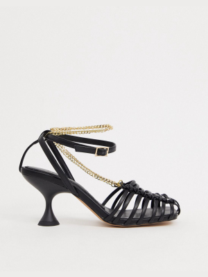 Asos Design Smith Caged Mid Heels With Chain In Black