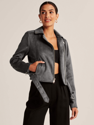 Vegan Suede Biker Jacket