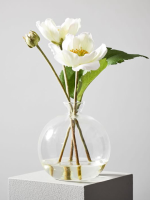 Faux Potted White Anemone Flower