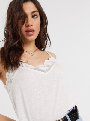 Vila Cami Top With Lace Detail In White