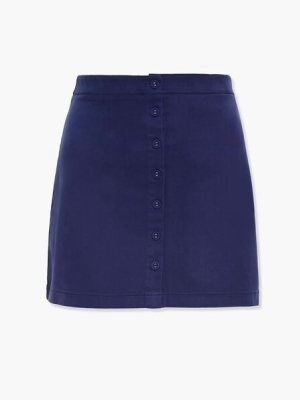 Plus Size Button-front Denim Skirt