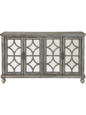 Greta Mirrored 4 Door Media Credenza Gray - Treasure Trove