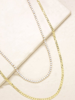 Simple Crystal And 18k Gold Plated Chain Necklace Set