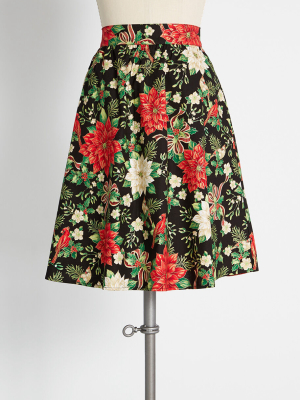 Poignant In Poinsettias Swing Skirt