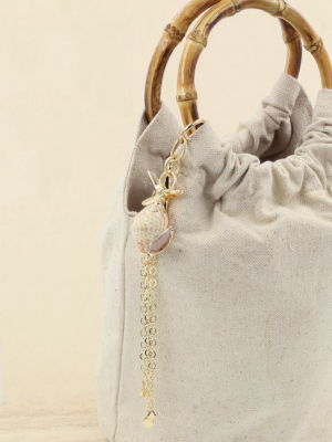 Beige Bucket Bag With Starfish & Shell Tassel