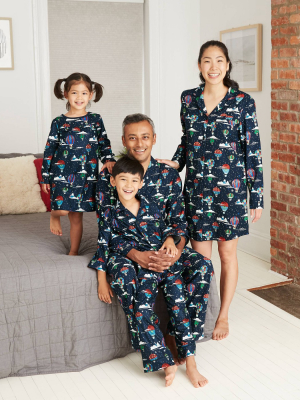Women's Holiday Hot Air Balloon Print Flannel Matching Family Pajamas Nightgown - Wondershop™ Navy