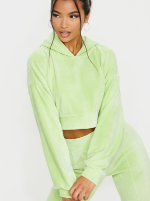 Lime Velour Elastic Hem Cropped Hoodie