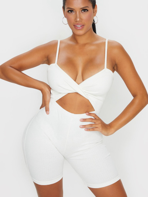 Shape Cream Thick Rib Twist Front Cut Out Unitard