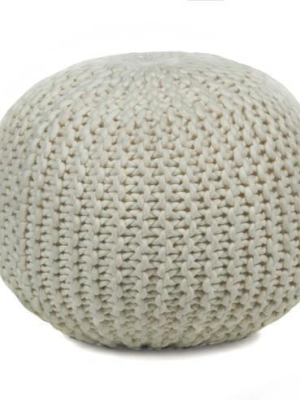 Hand-knitted Contemporary Wool Pouf, Beige