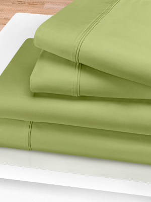 Blue Nile Mills Solid 1200-thread Count Deep Pocket Sheet Set, California King, Sage