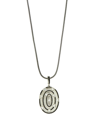 Industrial Finish Geometric Oval Pendant Necklace